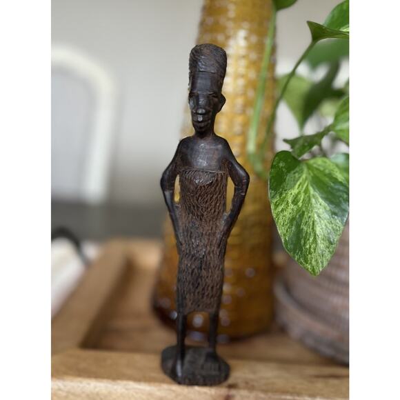 African 20th Century Hand Carved Wooden Woman Vintage Tribal Sculpture
